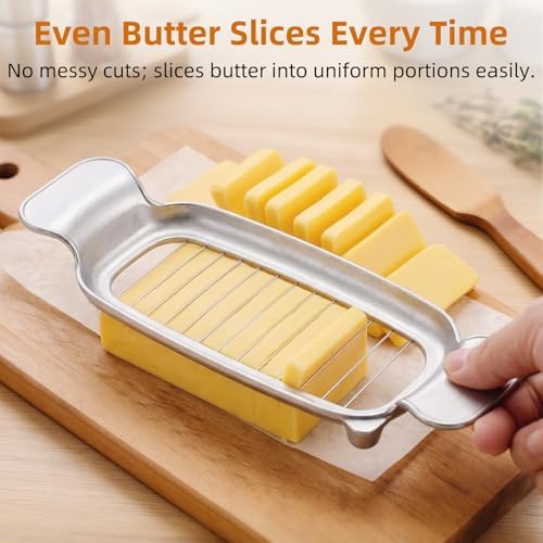 Butter & Cheese Slice Cutter - Stainless Steel Multipurpose Butter and Cheese Cutter Slicer for Evenly Slicing Butter Blocks, Cheeses, Eggs, Non-Stick，Compact & Portable for Home, BBQ, Camping