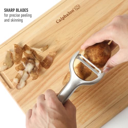Calphalon Stainless Steel Vegetable Peeler with Swivel Blade, Ergonomic Non-Slip Grip Handle for Fruits & Vegetables, Kitchen Peeler for Smooth Peeling & Meal Prep