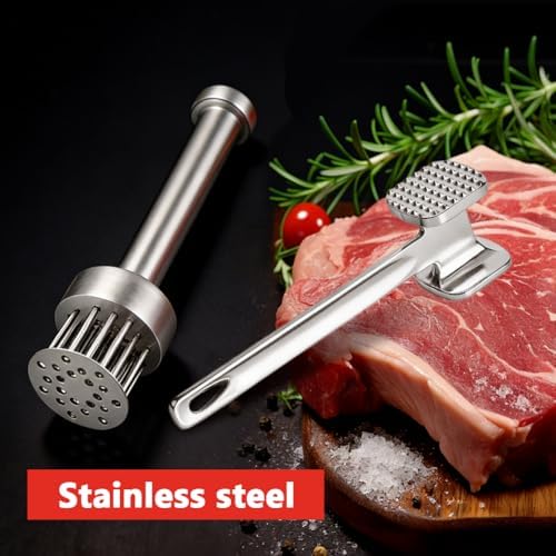Pack of 3 Meat Tenderizer Tool with Meat Tenderizer Mallet and Cleaning brush, with 21 Needles & Retractable Safety Guard, Suitable for Tenderizing Beef, Turkey, Chicken, Steak(silver)