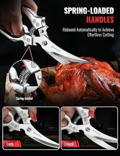 Emojoy 2-Piece Kitchen Scissors Set with Poultry Shears, Japanese Stainless Steel Kitchen Shear, All Purpose Scissor for Food, Chicken Bones, Dishwasher Safe
