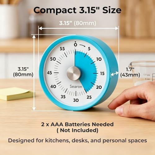 Searon Magnetic Kitchen Timer, 60-Minute Visual Dial (Blue)