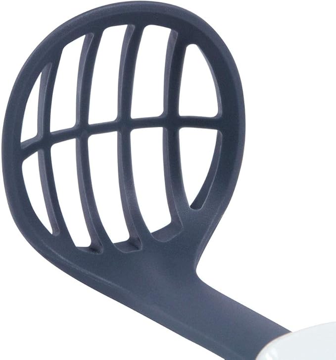 Zyliss Mini Masher & Scoop, 7.5" – Gray/White Handheld Miniature Potato Masher for Baby Food & Guacamole, Ergonomic Non‑Slip Handle, Compact Head Fits Small Bowls, Hanging Loop Kitchen Tool