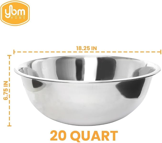 YBM HOME 20 Quart Stainless Steel Premium Mixing Bowl – Heavy Duty Deep Prep Bowl for Baking, Cooking, Dough Mixing, Salad Serving & Commercial Kitchen Use