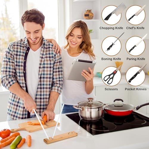 Feekoon 9.8" Ceramic Crock Knife Sharpener, 2-Rod Turn Box for Kitchen