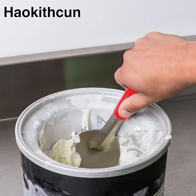 Durable Ice Cream Spade Scoop with Easy Dig Sharp Edge for Hard Ice cream, Stainless Steel Flat Ice Cream Paddle with Non-Slip Grip Handle,Red