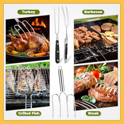 Sieral 4 Pcs Turkey Lifter Forks Meat Shredder Claws Fork Stainless Steel Turkey Fork Set Roaster Forks Meat Shredder Claws for Shredding Pulled Pork Roasted for Thanksgiving(Black,Multi-functional)