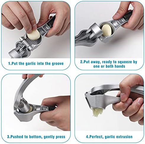 Garlic Press, Garlic Mincer Easy-squeeze Ergonomic Handle, Rust Proof, No Need To Peel, Professional Ginger Press & Garlic Crusher with Handy Cleaning Brush- Dishwasher Safe