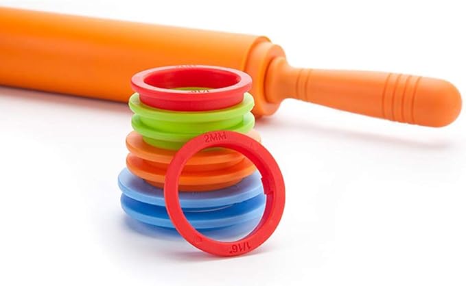 Rolling Pin, Rolling Pins with Adjustable Thickness Rings, Nonstick Silicone Dough Roller for Baking Pizza, Pie, Cookies