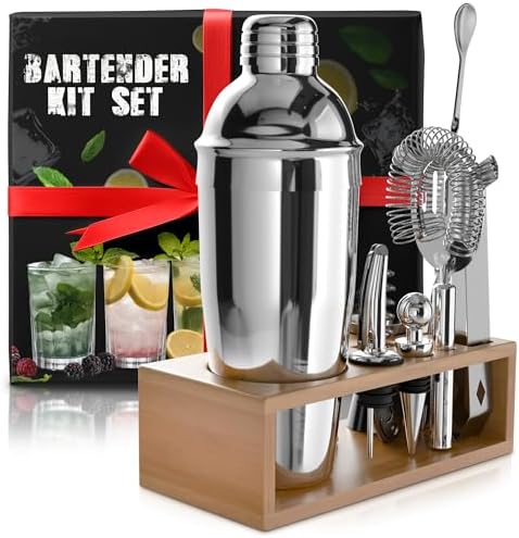 10 Pcs Cocktail Set Bartender Kit, Stainless Steel Bar Tools, Stand