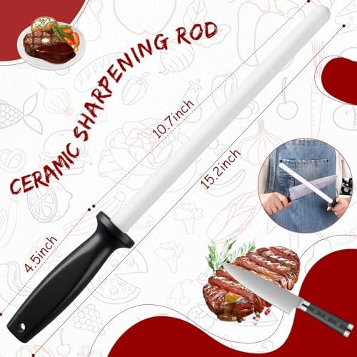 Ceramic Honing Rod for Knives, 11 Inch Knife Sharpener, Black