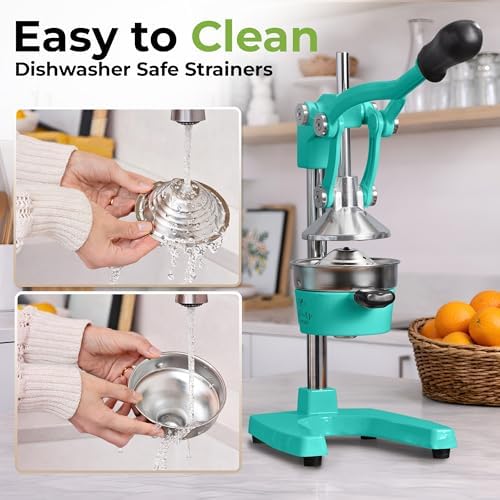 Zulay Kitchen Cast Iron Juicer - Heavy Duty Orange Juicer with Detachable Strainers for Easy Cleaning, Citrus Press for Citrus Fruits, Perfect for Bartenders, Juice Lovers & Health Enthusiasts