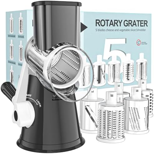 Cambom Rotary Cheese Grater Hand Crank Cheese Shredder, Black