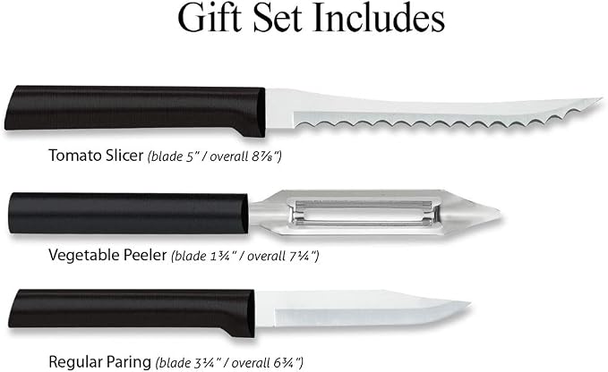 Rada Cutlery Peel, Pare & Slice Gift Set (G218), 3-piece Knife Set, Stainless Steel Blades, Black Handle