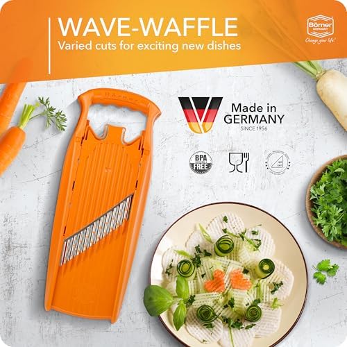 Börner by Reston Lloyd Wave-Waffle Power Line • Crinkle Cut/Spirelli Vegetable Slicer • Slicer for Wave Waffle Cut Style • Multiple Thickness Options • Made in Germany, Orange