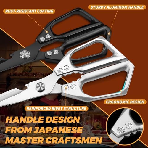 Kitchen Poultry Shears, Heavy Duty Food Scissors Stainless Steel, 2 Pack