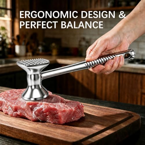 Meat Tenderizer Hammer - Premium 13.8oz Heavy Duty Aluminum Meat Mallet