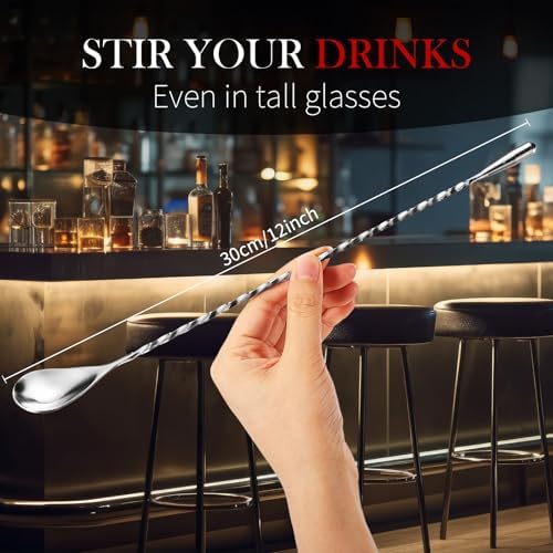 Boao 8 Pcs 12 Inch Stainless Steel Cocktail Spoons, Silver