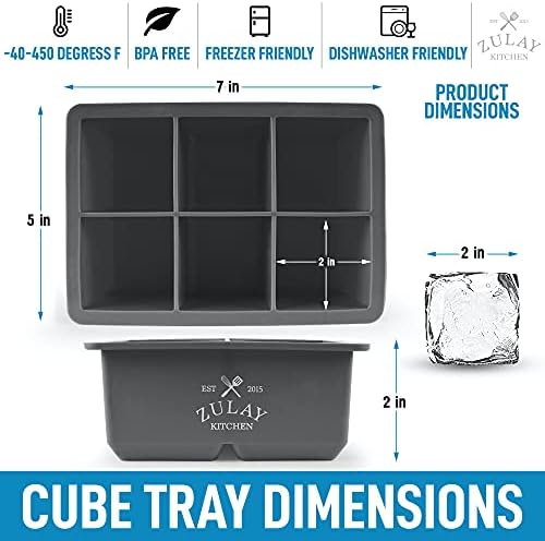 Zulay Kitchen Silicone Ice Cube Trays Set of 2 - Large Square Ice Cube Molds and Sphere Ice Ball Maker with Lid - Reusable Ice Mold For Whiskey, Cocktails, Bourbon (Gray)