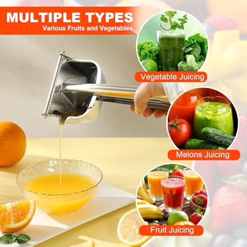 Large 304 Stainless Steel Manual Fruit Juicer Press, Handheld Citrus Squeezer, Lemon Orange Watermelon Juicer, Multi-Purpose Potato Ricer Masher, Kitchen Tool for Home & Bar