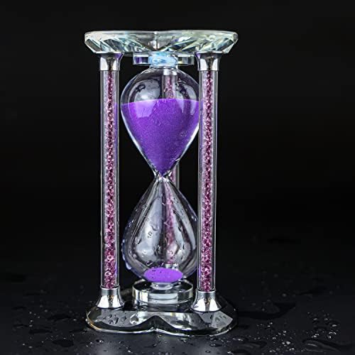60 Minutes Sand Timers,Heart Shaped Crystal Hourglass, Sand Clock with Gift Box (Purple)