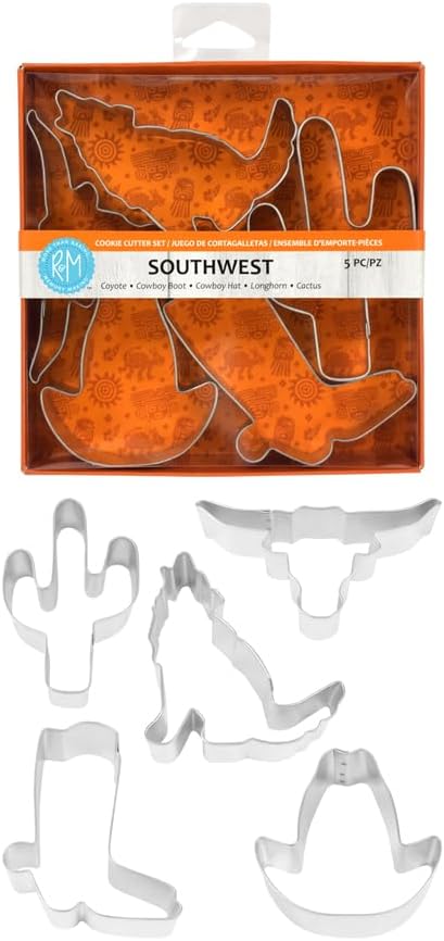 R&M International Southwest Cookie Cutters, Cactus, Coyote, Cowboy Boot, Hat, Longhorn, 5-Piece Set