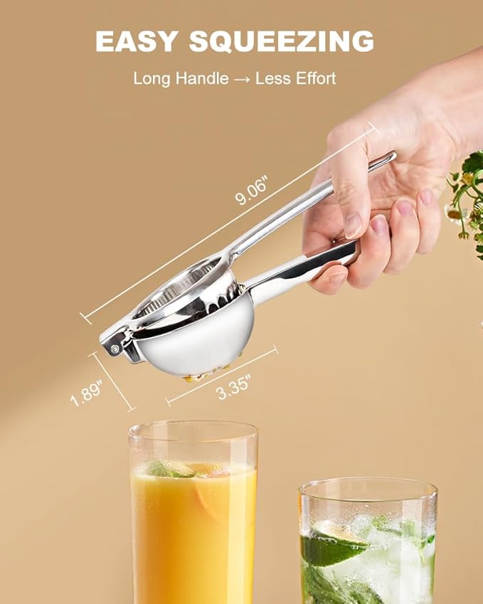 Brigii Lemon Squeezer, Uncoated Stainless Steel Manual Juicer for Lemon Lime - Heavy-Duty 304 Solid Metal, High Yield Press, Ergonomic Handle, Kitchen Tool