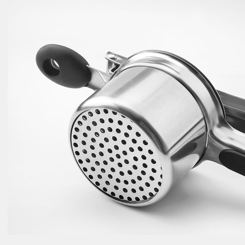 Potato Ricer, Heavy Duty Stainless Steel Potato Masher and Ricer Kitchen Tool, Press and Mash Kitchen Gadget (Silicone handle), Silver