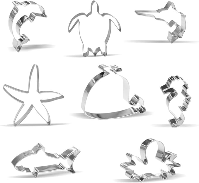 Large Sea Creatures Cookie Cutters - 8 Pieces - Stainless Steel