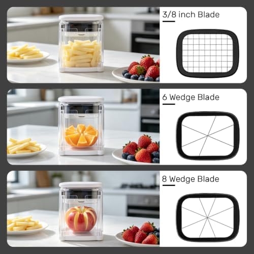 SUSTEAS French Fry Cutter with 3 Interchangeable Blades, Potato Cutter