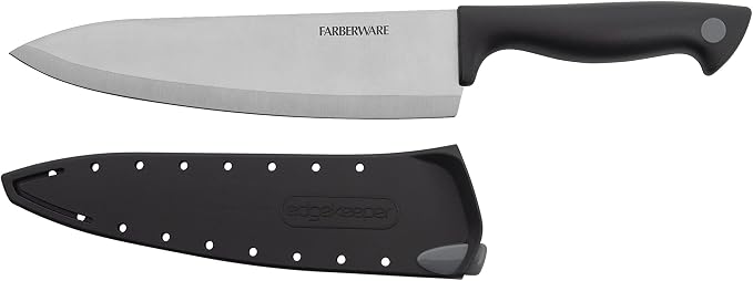 Farberware Edgekeeper 8-Inch and 3.5-Inch Kitchen Knife Set with Self-Sharpening Blade Covers, High Carbon-Stainless Steel, Razor-Sharp Chef and Paring Knives, Black