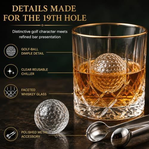 Golf Gifts for Men Dad, Golf Balls Whiskey Chillers Set with Glasses, Unique Dad Birthday Gift Ideas from Daughter Son, Retirement Bar Stuff Gift Father Him Brother, Cool Chiller Ball for Liquor Vodka
