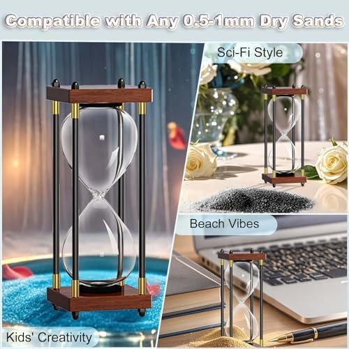 Empty Hourglass Fillable, Wooden Frame DIY Sand Timer, 10 Inch Large Unity Sand Hourglass for Wedding Ceremony Set, Without Sand Clock, Antique Hour Glass Sandglass for Desk Home Office Decor