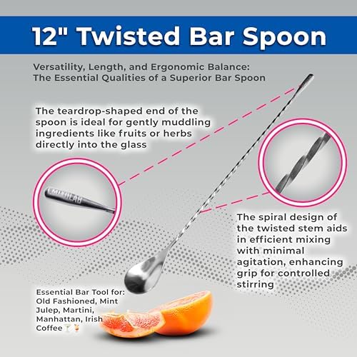 Bar Tool Set, Premium 6-Piece Bartender Tools – Effortlessly Mix Cocktails After a Long Day – Includes Jigger, Strainer, Muddler, Ice Tongs, Spoon, and Holder (Shaker Not Included)