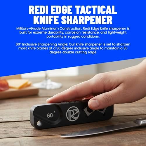 Redi-Edge Portable Knife Sharpener - Pocket knife Sharpener with Duromite Sharpening Element - Honing Rod at 60° for Kitchen, Home & Hunting - Compact Travel Knife Honing Rod