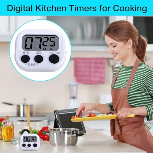 Leumoi 24 Pack Multi-Function Digital Timers with Magnetic Back, Large LCD Display, Loud Alarm, Count up & Countdown, Memory Function for Cooking, Classroom, Study, Exercise & Work(White and Black)