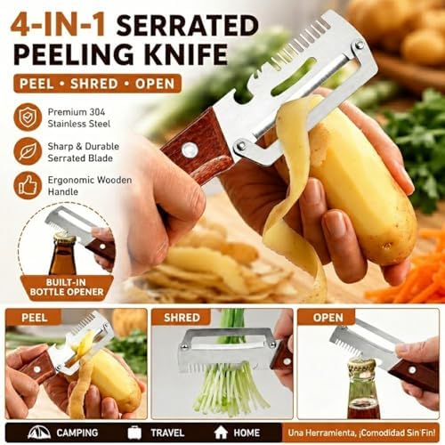 4 In 1 Multifunction Vegetable Peeler,Upgrade Hand Held Peeler Shredder With Ergonomic Grip,Vegetable Shredders Knife For Peeling Fruits And Shredding Scallions (1pcs*a)