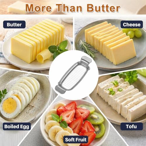 Butter Slicer Cutter, Food Grade Stainless Steel Cheese Slicer, Multipurpose Butter & Cheese Cutter Slicer, Practical Butter Slicers for Butter Squares Block Cheese Dishwasher Safe (1PCS Silver)
