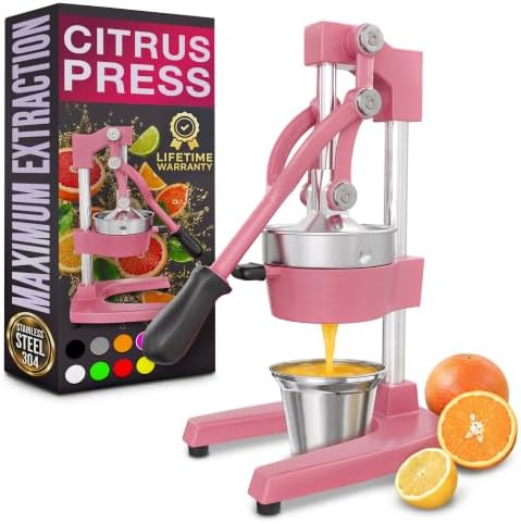 Cast Iron Juicer Hand Press, Heavy-Duty Squeezer (Pink)