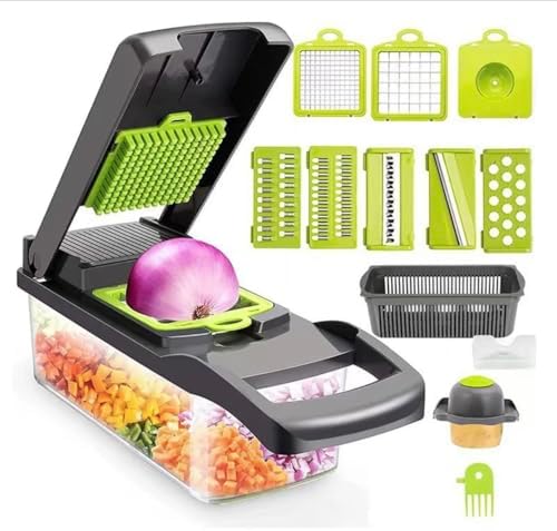 15-in-1 Multifunctional Vegetable Chopper with 8 Blades, Onion & Garlic Cutter, Slicer, Dicer, and Storage Container for Easy Food Prep