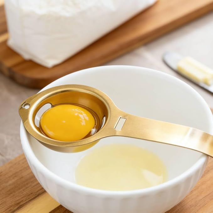 Stainless Steel Egg Yolk Separator with Long Handle, Egg Yolk White Separation Tool, Egg Strainer and Extractor for Cooking and Baking, Gold