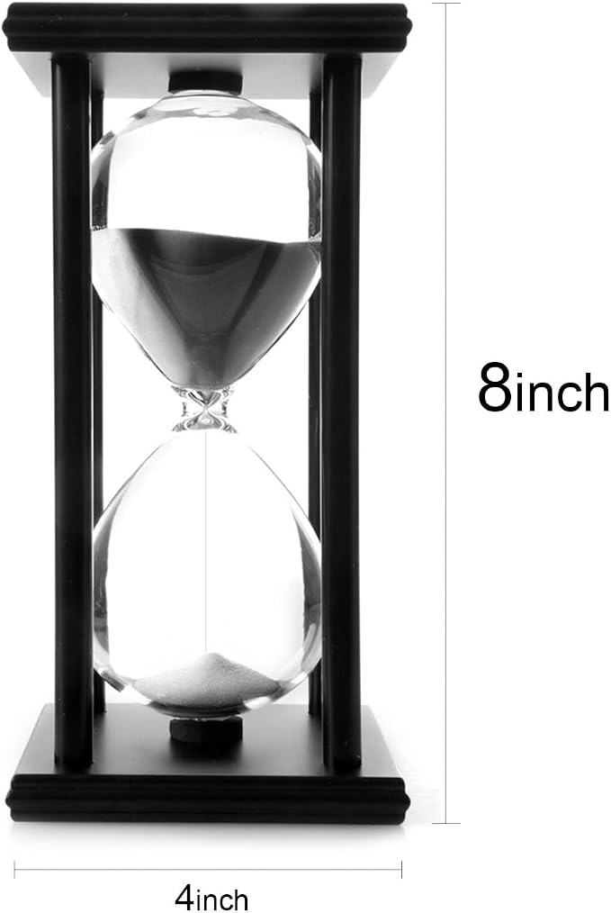 SAMLONG Hourglass 60 Minutes Black Sand Timer, Black Wooden Frame Sandglass