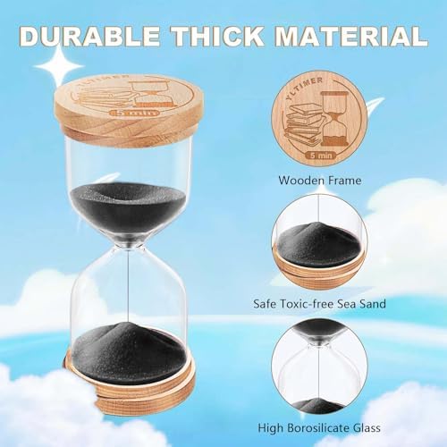 5 Minute Wood Sand Timer, Black Hourglass Hour Glass Timer,Beech Wooden Sand Clock, Small Sand Watch 5 Min for Kitchen, Classroom, Games (Black)
