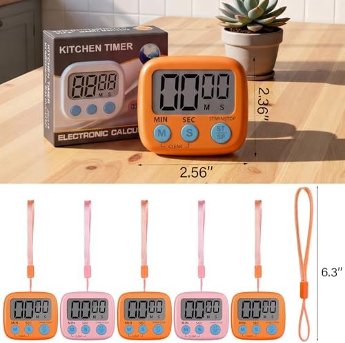 Weewooday 24 Pcs Digital Kitchen Timer Magnetic LCD Alarm, Pink, Orange