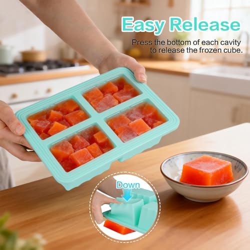 2 Pack Silicone Soup Freezer Molds with Lids, 1 Cup Silicone Freezing Soup Container, Ice Cube Trays for Freezer, Freeze Broth,Sauce,Leftovers, 250mL /125mL Portions, Green