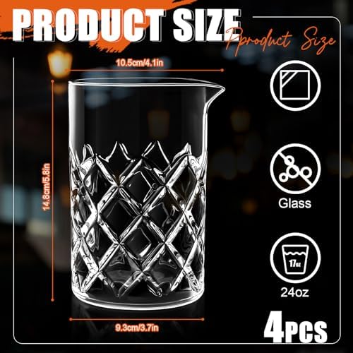 Dandat 4 Pcs 24 oz Cocktail Mixing Glass Thick Base Stirring Glass, Grid