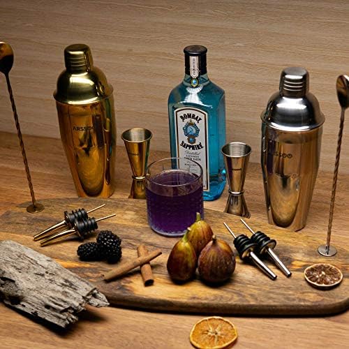Cocktail Shaker Set: 7-Piece Stainless Steel 25.3OZ Martini Shaker Mixology Bartender Kit | Perfect Home Professional Bar Tools for Beginner's Drink Mixing & Gifts | ARSSOO Drink Shaker Gift (Gold)