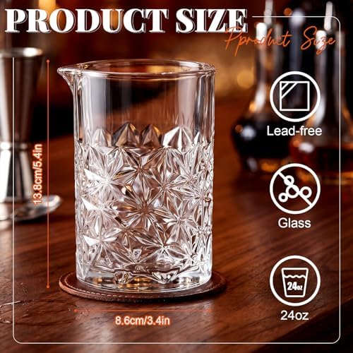 Dandat 2 Pcs 24 oz Cocktail Mixing Glass Thick Base Stirring Glass, Flower