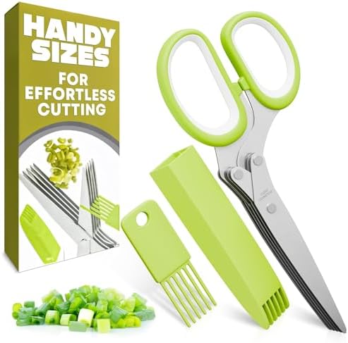 Herb Scissors with 5 Blades and Cover, Cleaning Brush, Even Cuts