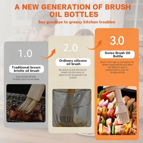 MMJ Portable High Borosilicate Glass Oil Sprayer Brush 150ml（5.07oz）, Outdoor Camping BBQ Accessories, Heat Resistant Silicone Basting Brush for Grilling, Baking, and Cooking