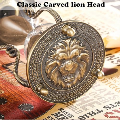 CNCJ Hourglass Sand Timer 60 Minute:Large Lion Brass Carved Sand Clock,Vintage Brown Hourglass Watch 60 Min,Unique Reloj De Arena,Hour Glass Sandglass for Gifts,Office,Desk,Decorations